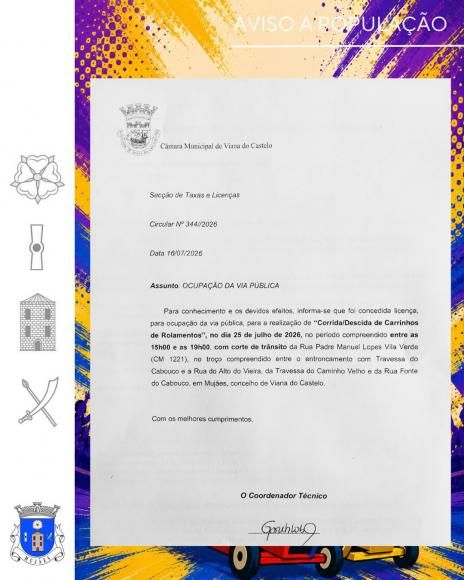 Aviso &agrave; Popula&ccedil;&atilde;o -  Corte de Tr&acirc;nsito - Descida de Carrinhos de Rolamentos